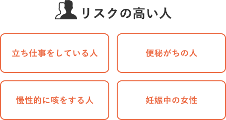 リスクの高い人 立ち仕事をしている人、便秘がちの人、慢性的に咳をする人、妊娠中の女性