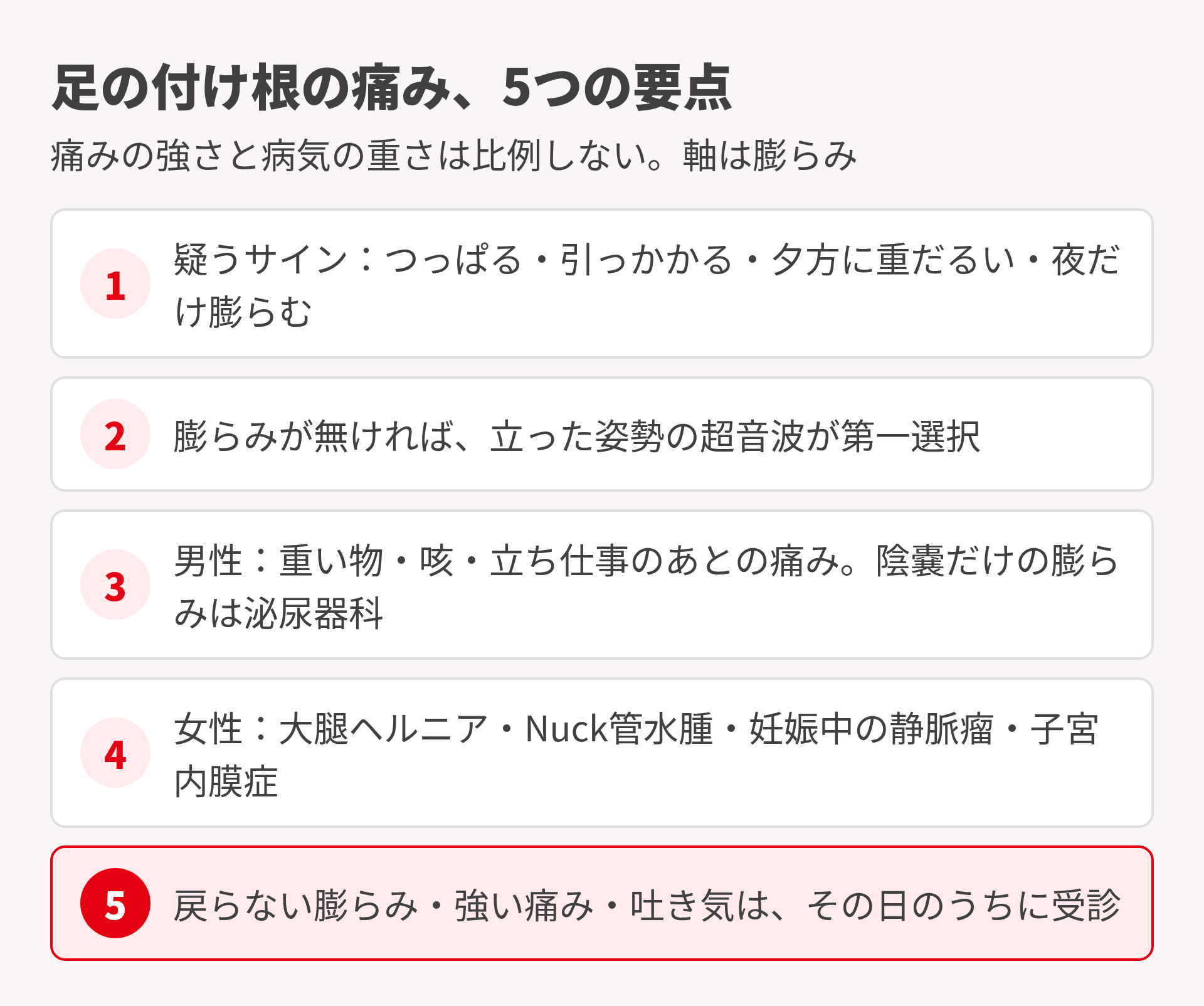 足の付け根の痛みの要点